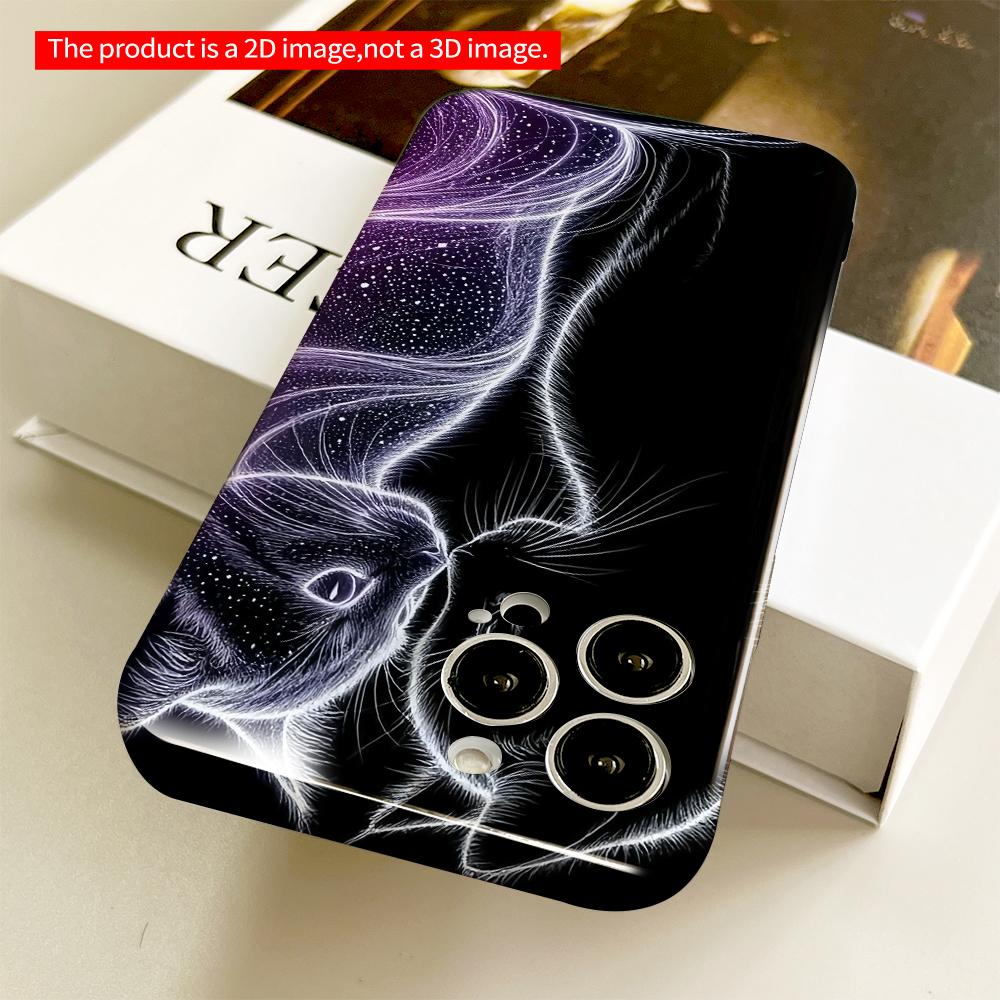 2DFlat Neon Glow Cats Art Phone Case All inclusive film hard phone case, compatible with iPhone 18 Pro Max 17 16 15 14 13 12 11