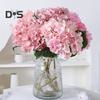 Artificial Hydrangea with Green Leaves Stem Realistic Fake Flower Wedding Home Office Table Centerpiece Faux Floral Branch Flower Arrangement