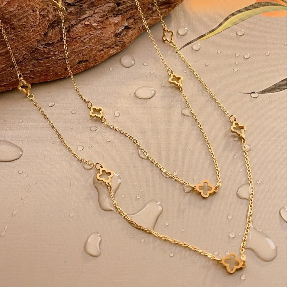 Длинное ожерелье с четырехлистным клевером, женская цепочка для свитера, многослойная титановая сталь, ощущение высокого класса, Feelunique 2023, трендовая новая бижутерия