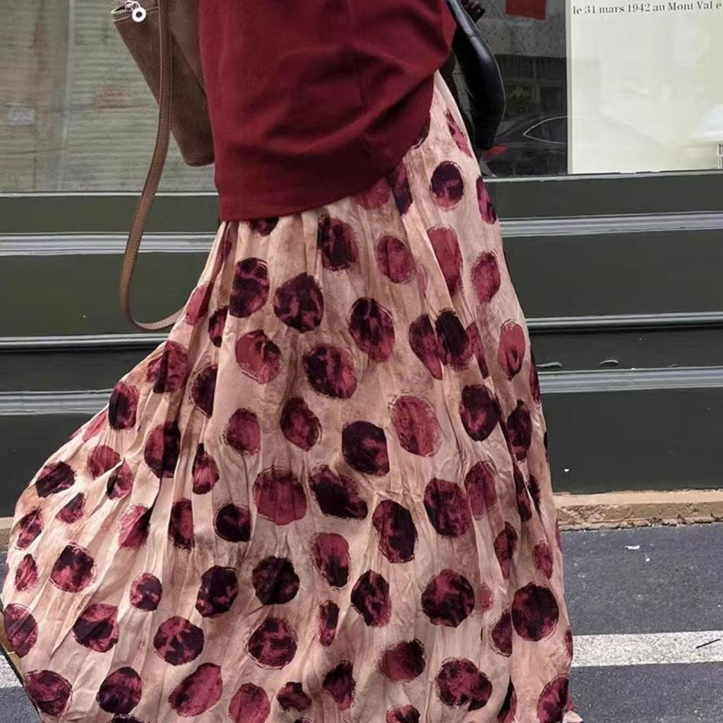 Женская расклешенная юбка в горошек Длинная юбка с высокой талией Большого размера Со сборками Драпированная А-силуэта юбка для девушек