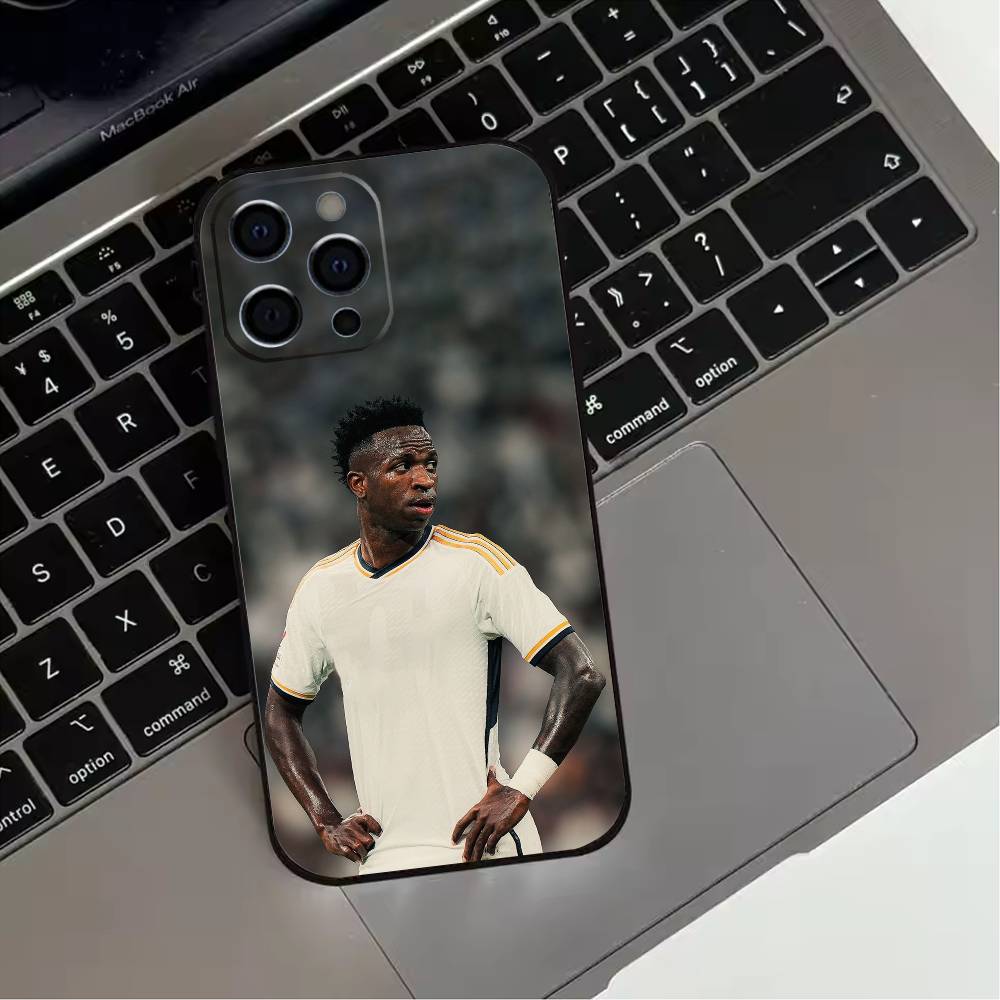 Football Player V-VINI J-JR Phone Case For iPhone 17,16,15,14,13,12,11 Plus,Pro Max,XS,Soft Silicone Black Cover