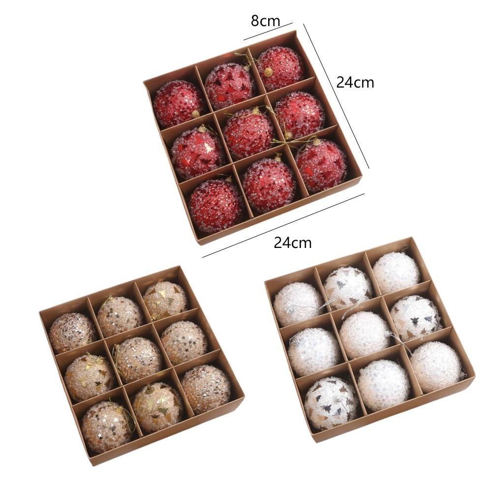 9pcs 8cm Glitter Christmas Balls Pendant Foam Xmas Tree Ornaments  Home Decoration