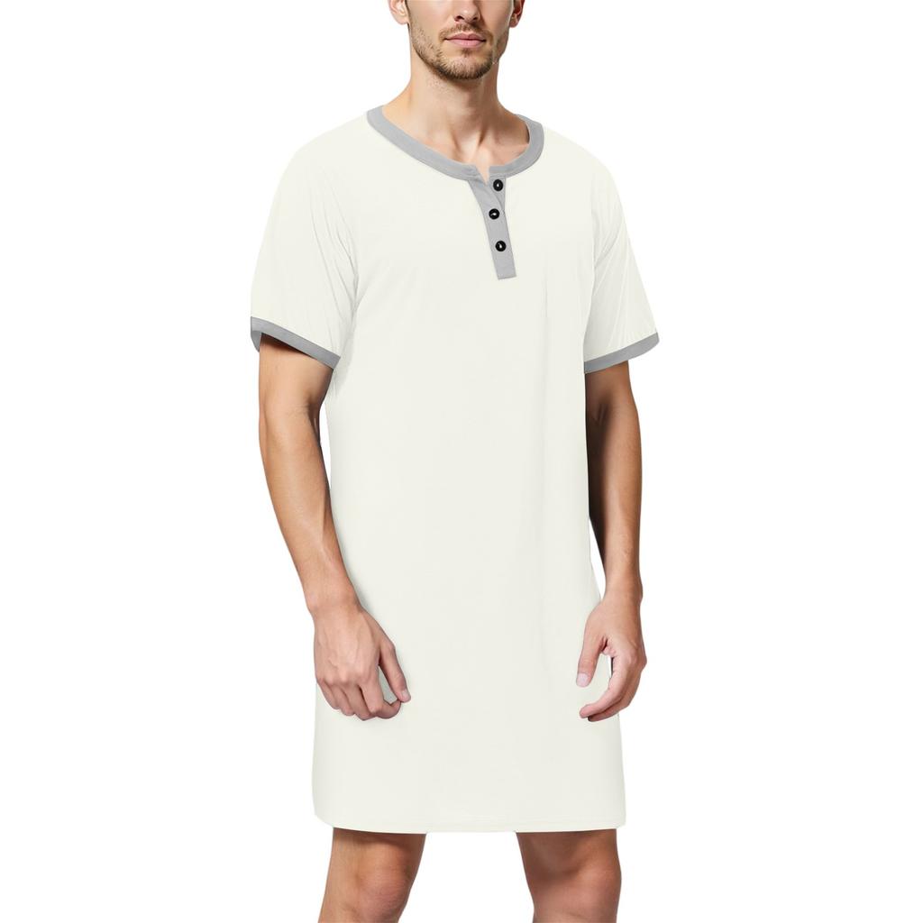 Мужская однотонная хлопковая пижама с короткими рукавами и воротником на пуговицах, длинная свободная пижама, домашняя одежда