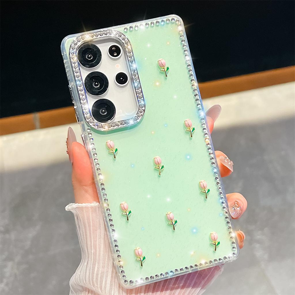 Handmade Sparkly Diamond Tulip IMD Phone Case, Compatible with Samsung S23 Ultra/S24/S25 & A07/A15/A16/A17/A26/A35/A36/A55/A56