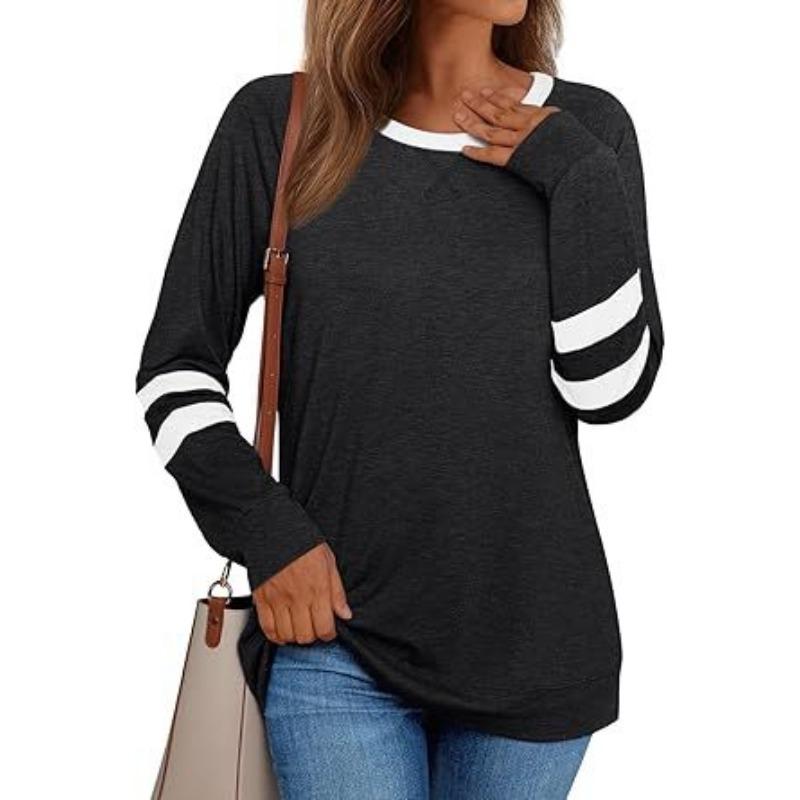 Осенняя женская рубашка с длинными рукавами Spicy Girl Casual Round Neck Color Blocked Top Fashion T Shirts Women's