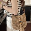 Женская пляжная плетеная соломенная сумка через плечо с кисточкой, богемная вязаная крючком сумка кроссбоди, летняя вязаная сумка-сатчел, плетеные кошельки
