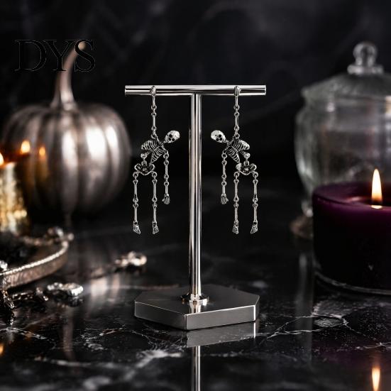Chic Gothic Accessories 1 Pair Halloween Earrings, Spooky Skeleton Dangle Unique Costume Earrings Drop Punk Skull Articulated Jewelry for Women