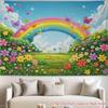2D Fairy Tale Garden Backdrop, Sparkling Rainbow with Flowers and Butterflies Background for Nursery & Kids Photos