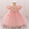 Baby Pink Flower 1st Birthday Party Girls Dresses Toddler Tulle Wedding Gown Bow Princess Dress for Kids Bridemaids Prom Costume