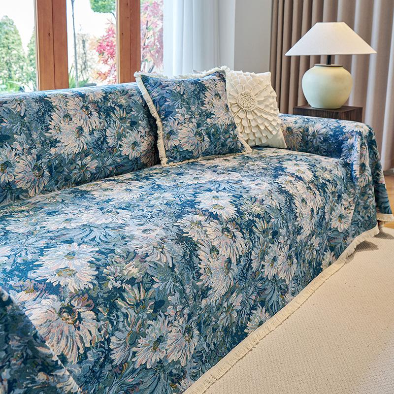 Бохо Ретро Чехол на диван Хлопково-льняная ткань Противоскользящий и Грязеотталкивающий Всесезонный Защита от царапин Цельный Чехол на диван Плед