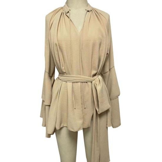 Summer Ruffle Long Sleeve Dress for Women Casual V Neck