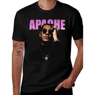 Мужская футболка APC 207 Apache 207 с принтом музыкального исполнителя - Яркий розовый логотип и одежда для фанатов, Черная с розовой надписью, Короткий рукав, Круглый вырез, Машинная