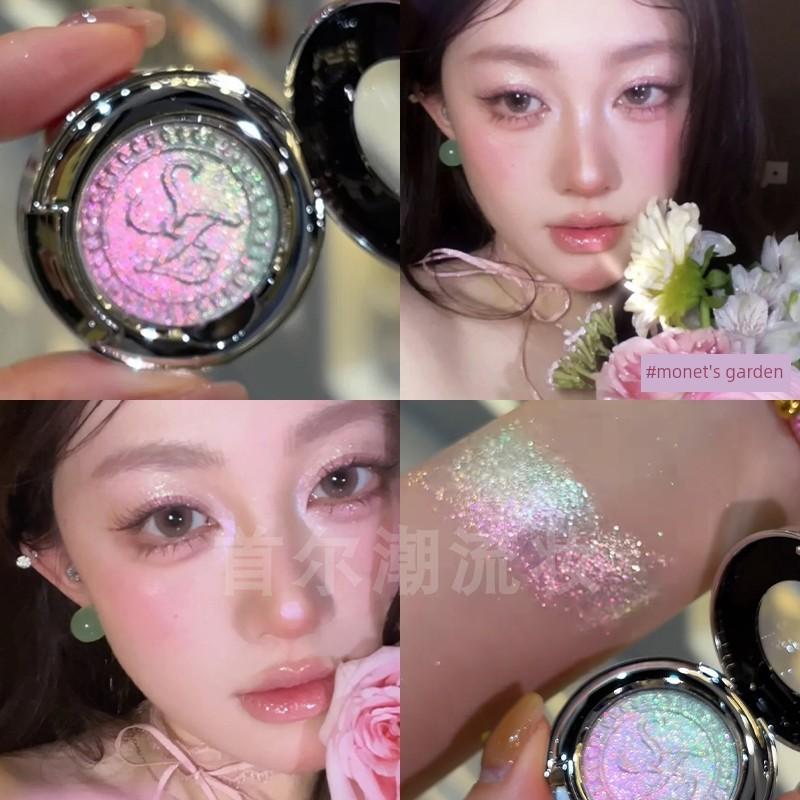 Sparkling Diamonds! Xunfit Chameleon Gradient Eyeshadow in Peach Pink, Shimmering Pearlescent Highlighter for Stage Makeup in Blue