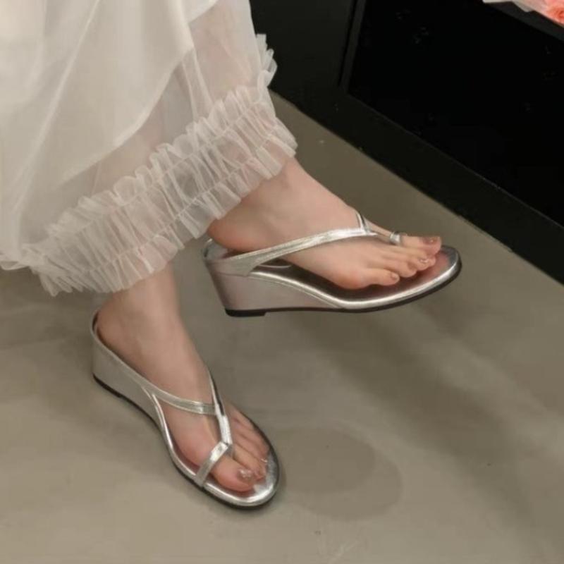 Genuine Toe Strap Clip On Flip Flops Women 2025 Summer New Style with Thick Heel and Small Wedge Heel Sandals Slippers