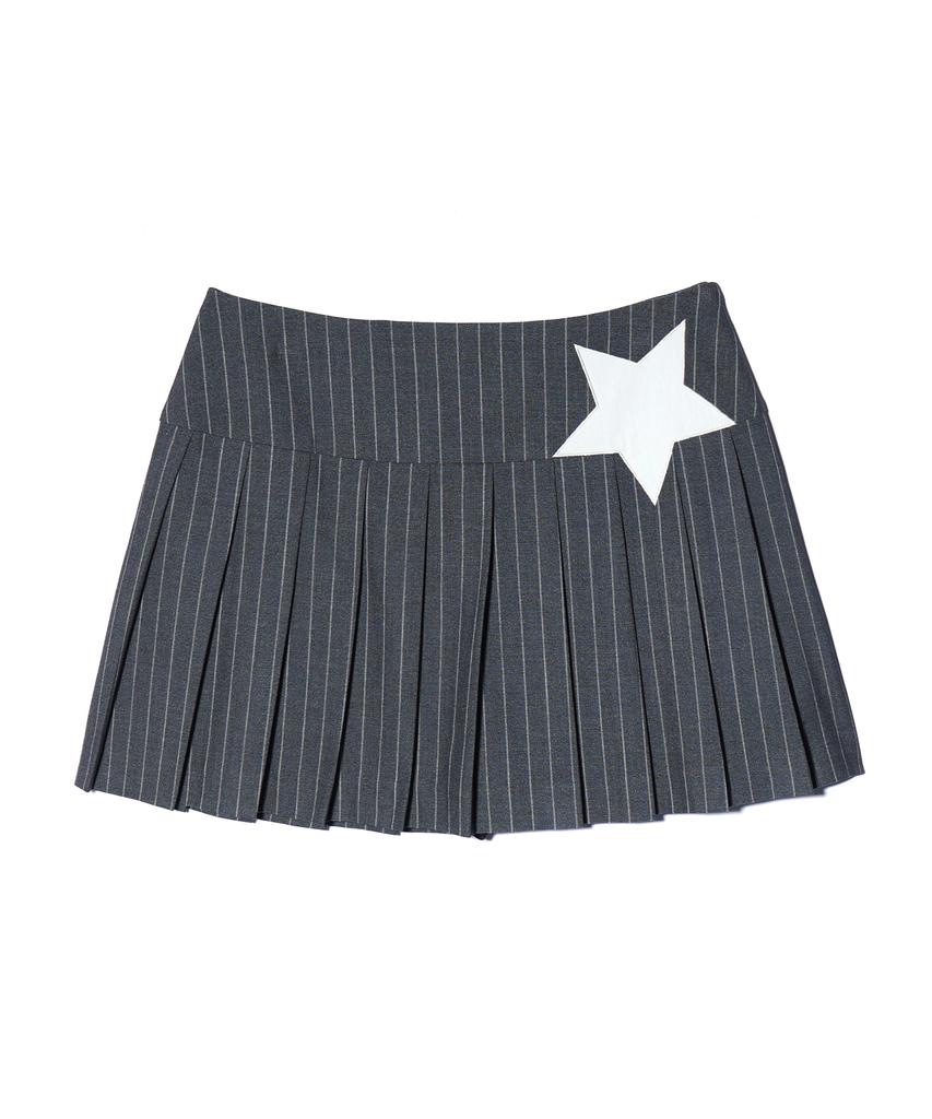 YOUHEE Pin Stripe Star Pleats Skirt Charcoal
