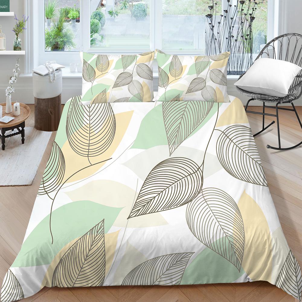 Семейное постельное белье, односпальная двуспальная кровать, полноразмерная серия с растительным принтом, постельное белье с узором в виде листьев, наволочка и пододеяльник, моющееся украшение для дома