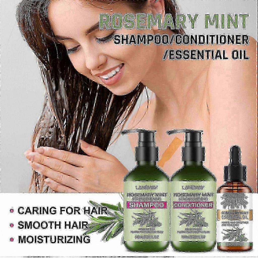 Strengthening Hair Care Kit with Rosemary Mint and Biotin for Healthier, Smoother Hair - Includes Shampoo, Conditioner, and Essential Oil Blend