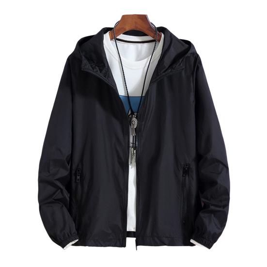 Уличная ветровка с капюшоном и длинным рукавом на молнии, спортивная куртка, сплошной цвет, дизайн с карманами, тонкая солнцезащитная одежда