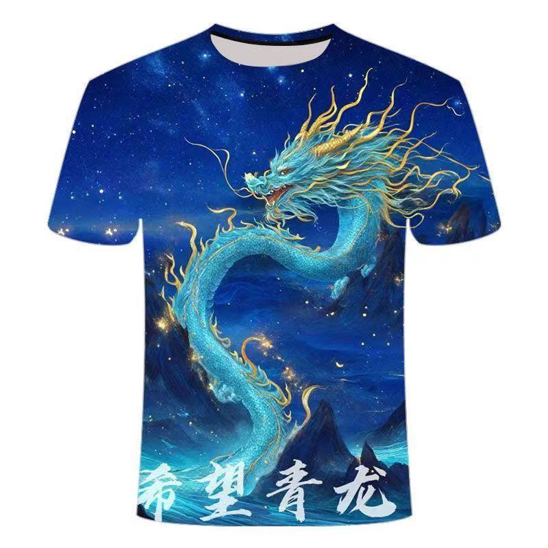 Новая модная мужская футболка с 3D-принтом и персонализированным рисунком дракона, с короткими рукавами и круглым вырезом, большого размера
