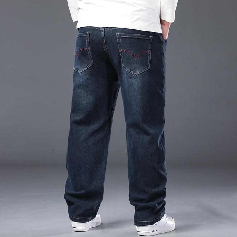 Новинка Мужские джинсы больших размеров Брюки С высокой посадкой Для среднего возраста Папин стиль Свободный крой Большие размеры Прямые Эластичные Деловые брюки