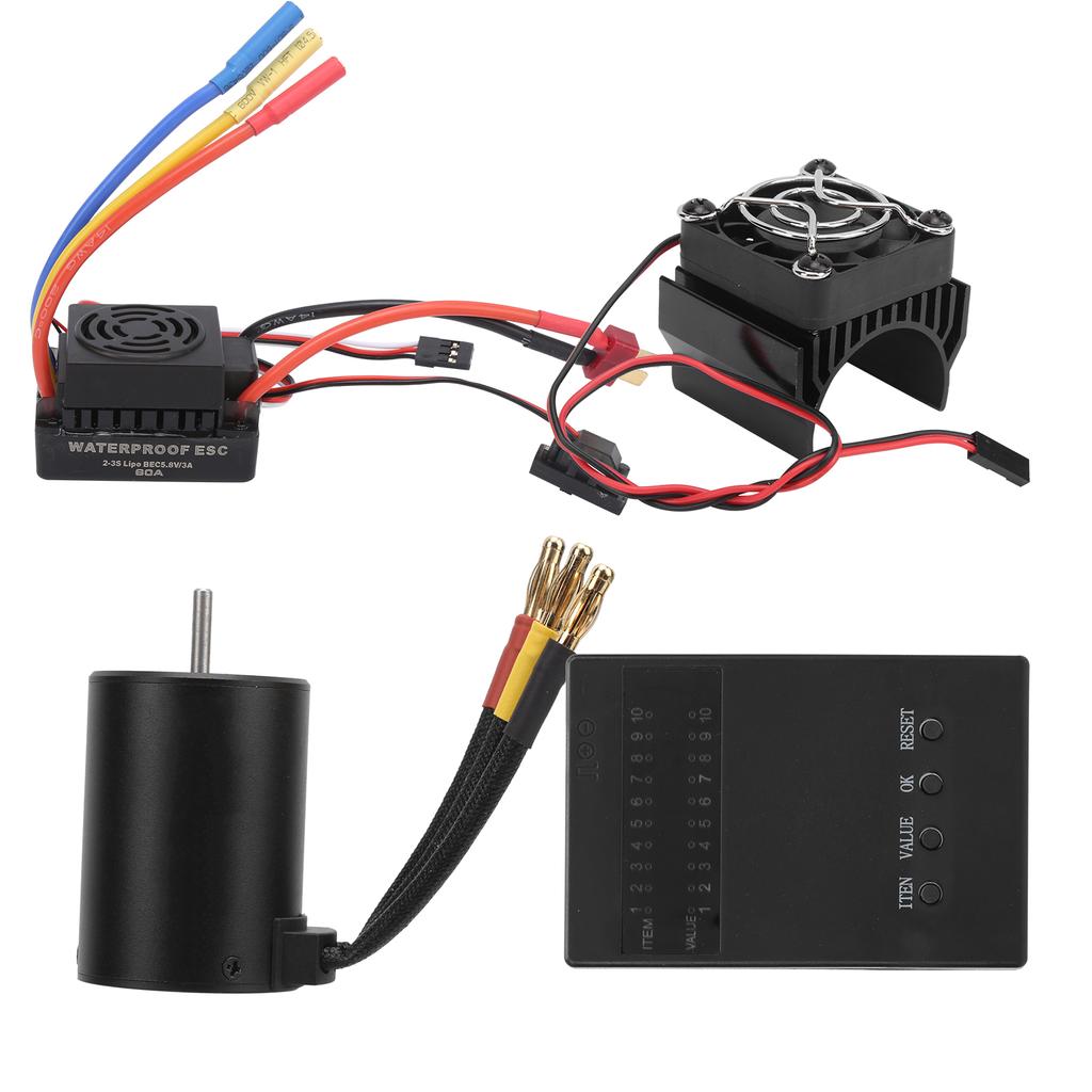 3650 4500KV Brushless Motor 60A ESC Programming Card Heat Sink Combo Set for 18 110 RC Car