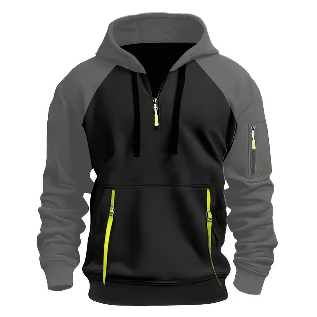 Men's Colorblock Sweatshirt Hoodie Zipper Arm Pocket Cardigan Men's Sports Large Size Casual Hoodie