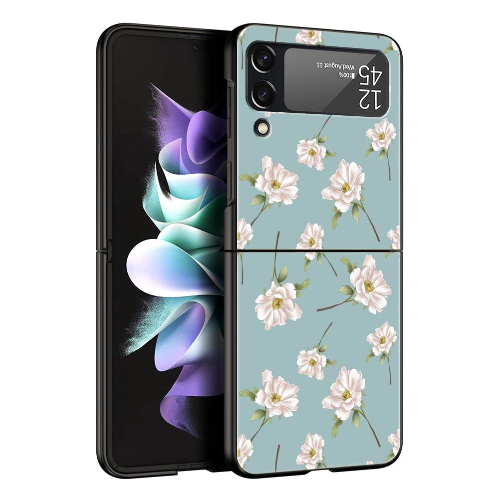 Цветочный чехол для телефона Samsung Galaxy Z Flip3 Flip4 Flip5, PC бампер, жесткая складная задняя крышка, черный