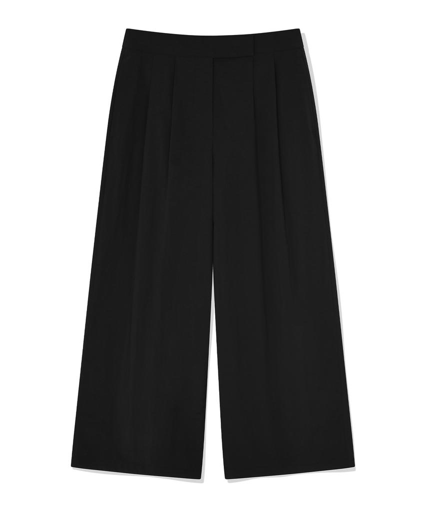 COVERNAT WOMAN Double-Pleat Elastic Waist Wide Pants Black