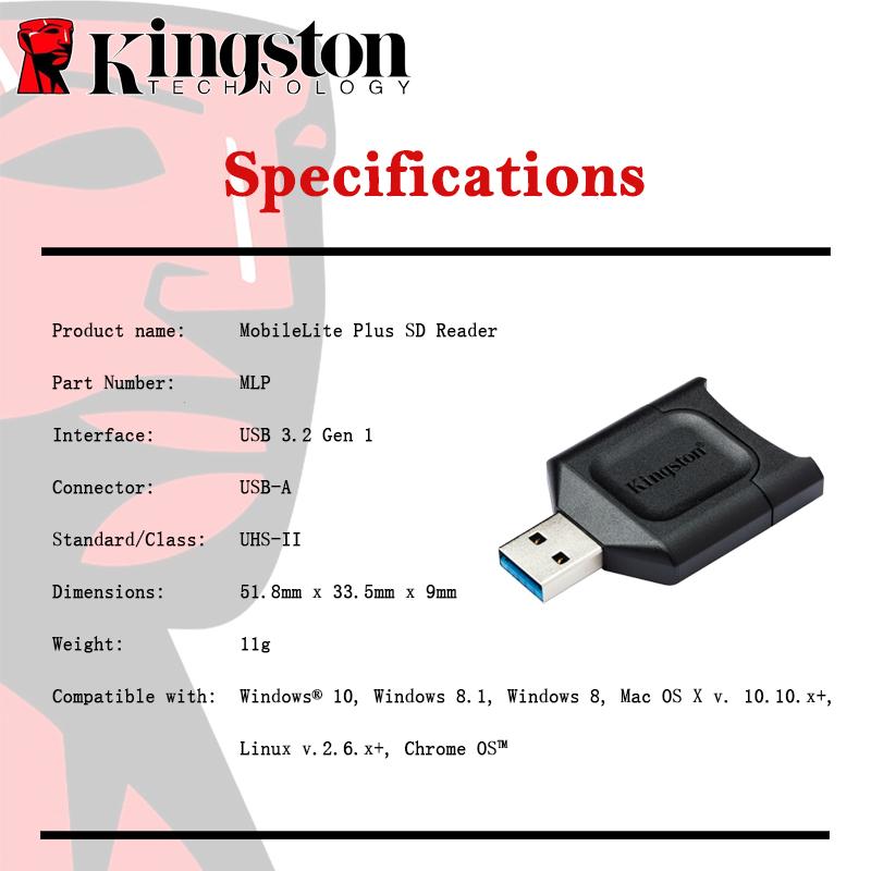 Kingston Устройство чтения карт памяти SD MLP USB 3.2 UHS-II Устройство чтения карт памяти SDHC Устройство чтения карт памяти SDXC USB-адаптер MobileLite Plus для компьютера