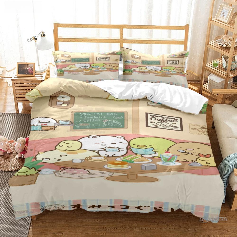 Мультяшный аниме Sumikko Gurashi Милый Пододеяльник Забавный Кавайный Постельный Комплект Мягкий Чехол для Одеяла и Наволочка Односпальный_Двуспальный_Королевский_Кинг