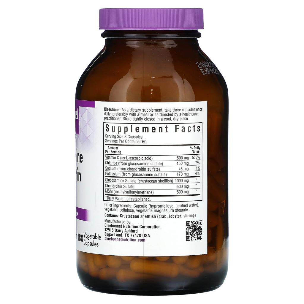 Bluebonnet Nutrition Glucosamine Chondroitin Plus MSM, 180 Veggie Capsules