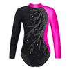 Girls Mock Neck Long Sleeve Ballet Leotard Shiny Faux Diamonds Adorned Keyhole Back Ice Skating Jumpsuit