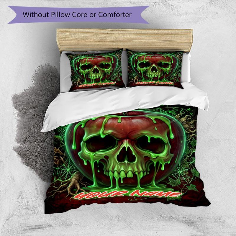 3PC Custom Name Gothic Apple Skull Artwork Bedding Set Printed Bedding Set Duvet Cover Closure Includes 1 Duvet Cover & 2 Pillowcases for All Seasons