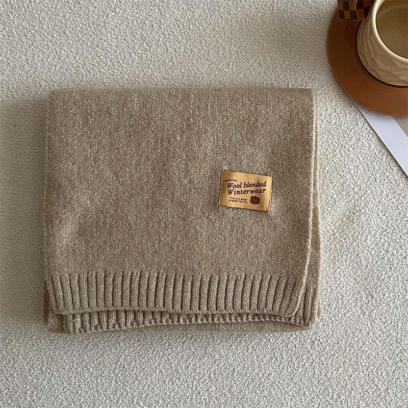 Winter New Solid Color Korean Knitted Wool Blended Luxury Women's Scarf Warm and Cold Proof Shawl Fashion Versatile Scarf