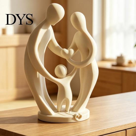Modern Art Pieces for TV Cabinet 3D Printed Family of Three Figurine, Abstract Parent Child Bond Minimalist Home Ornaments Shelf Sculpture,