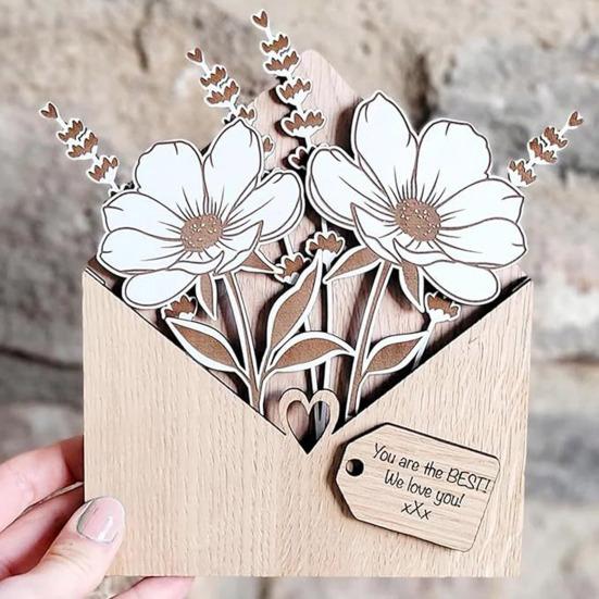 Деревянная цветочная открытка с подставками Экологичный персонализированный конверт Цветочная коробка Подарок на День матери