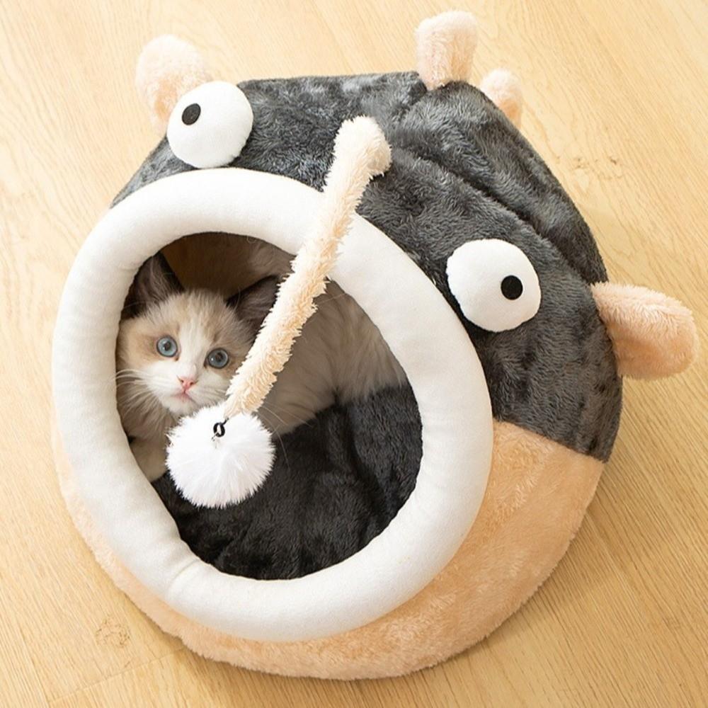 Теплая кровать для кошки в виде рыбы-фонаря, мультяжная пещера, кровати для кошек, милая кровать для сна питомца, четыре сезона