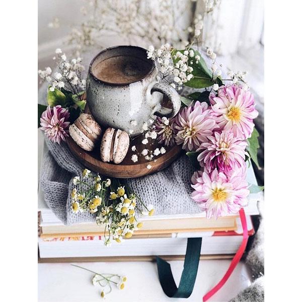 Flower Diy Pink Painting Diamond Full Round Diamond Embroidery Coffee Cup Cross Stitch Mosaic Wall Decor