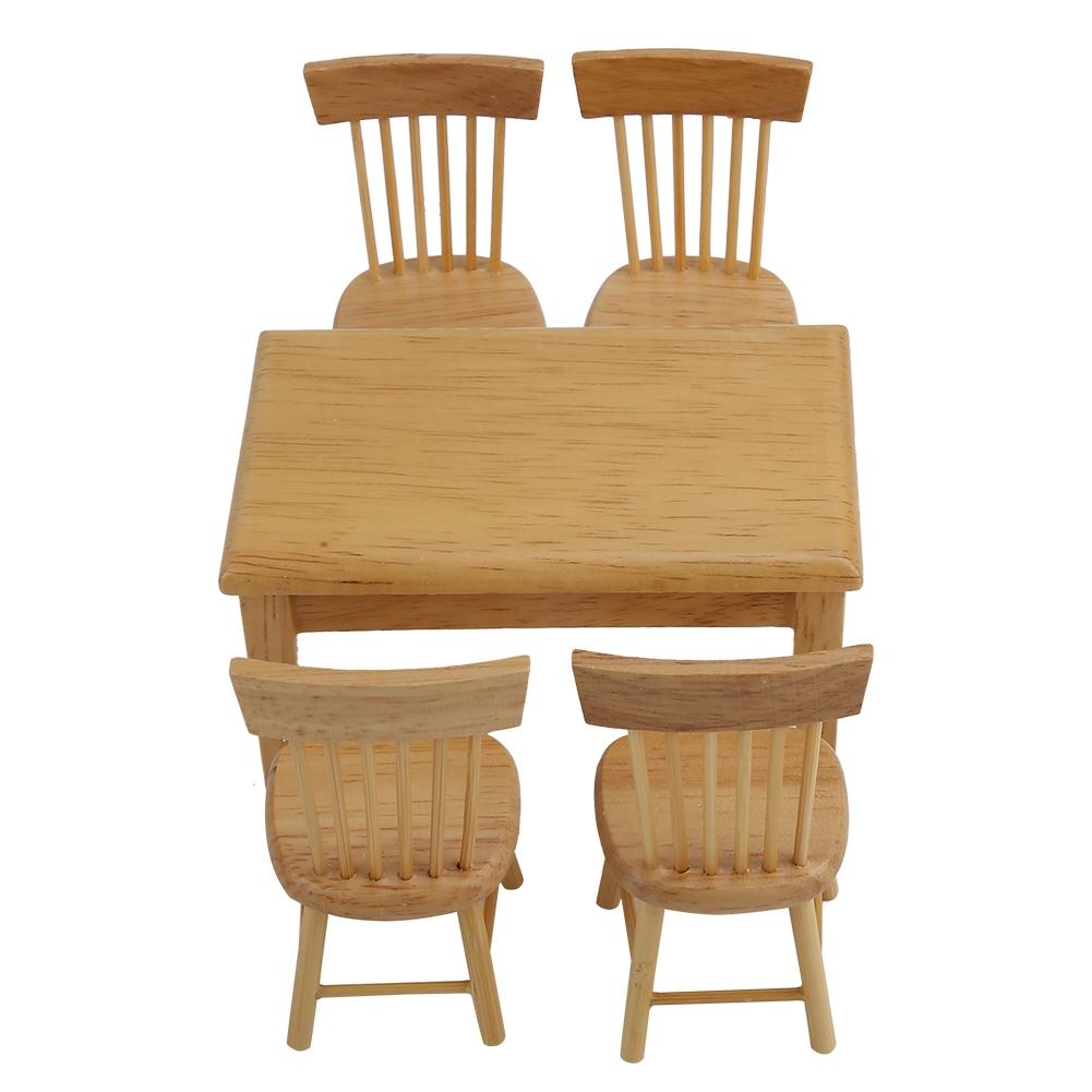 5шт. Обеденный стол, стул, модель набора 1:12 Миниатюрная мебель для кукольного домика Подарок ребенку (Цвет дерева)