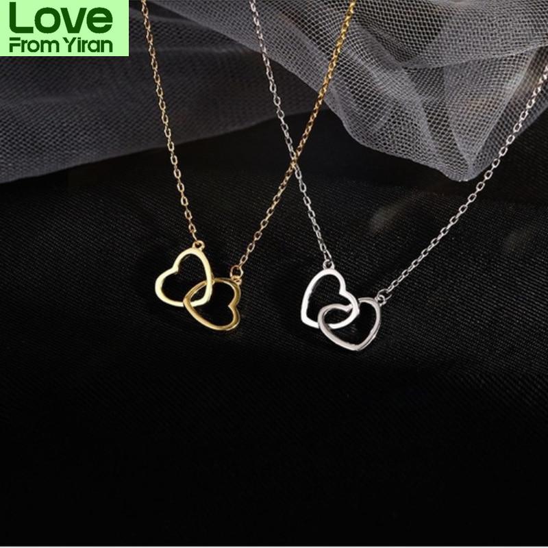 Fashion New Double Heart Necklaces For Women Simple Luxury Zircon Necklace Female Wedding Jewelry Accessories Gifts Wholesale