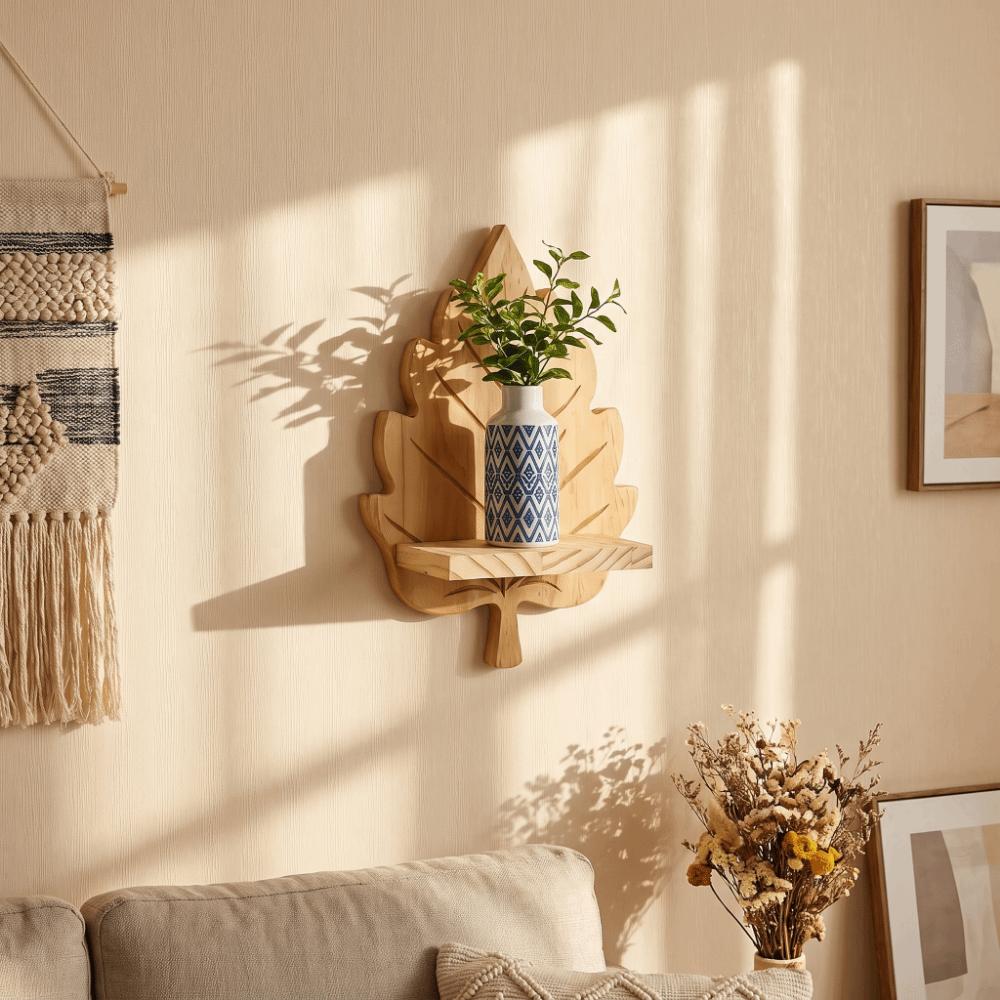 Nature Style Maple Leaf Wall Shelf Wooden Wall Mounted Leaf Shelf  for Living Room