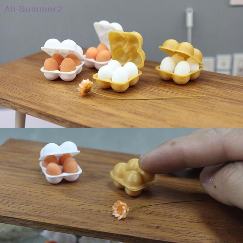 {MX} Miniature Egg Tray With 4 Simulation Eggs DIY 1:12 Dollhouse Decoration Accessories Toy Doll Life Scene Kitchen Food Mode