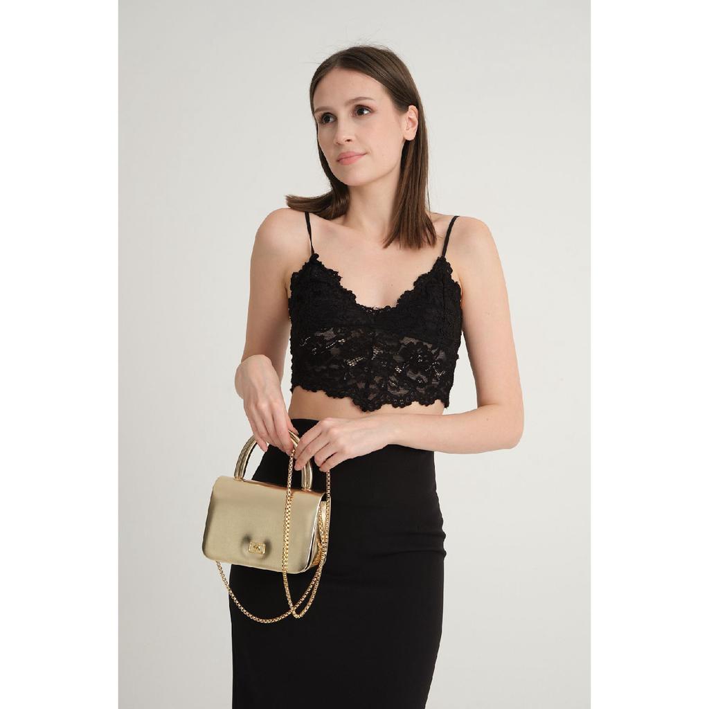 Женская сумка золотого цвета с золотым блестящим ремешком-цепочкой Женская сумка на плечо Сумка для вечернего платья