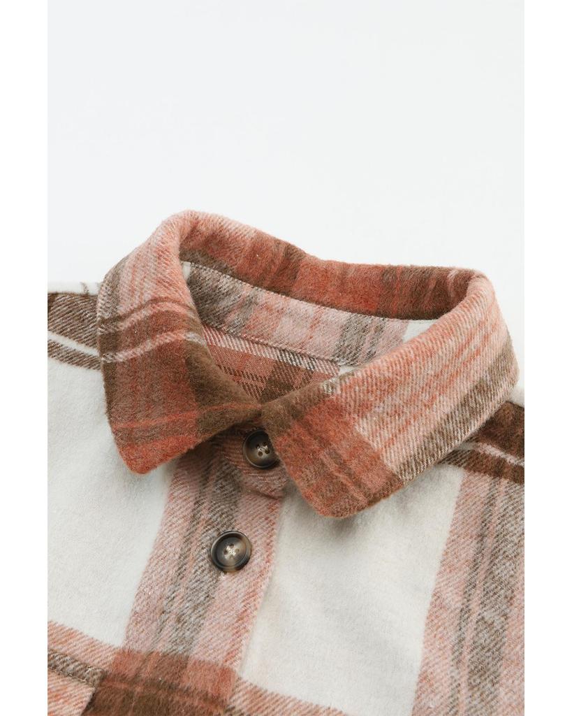 Azura Exchange Plaid Print Flap Pockets Long Shacket