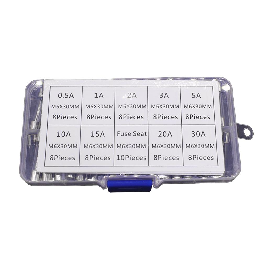 9 Values 72pcs Slow Blow Glass Tube Fuse Assortment Kit 6x30mm 250V 0.5A/1A/2A/3A/5A/10A/15A/20A/30A Fuses Glass Tube