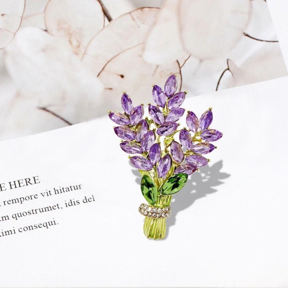 Lavender Lavender Brooch Flower Rhinestone Lavender Shape Pin Crystal Lavender Lapel Pins Ornament