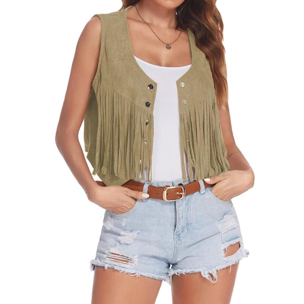 Women's Fashion Suede Buttonless Mid-Length Vest Solid Colour Vest Jacket