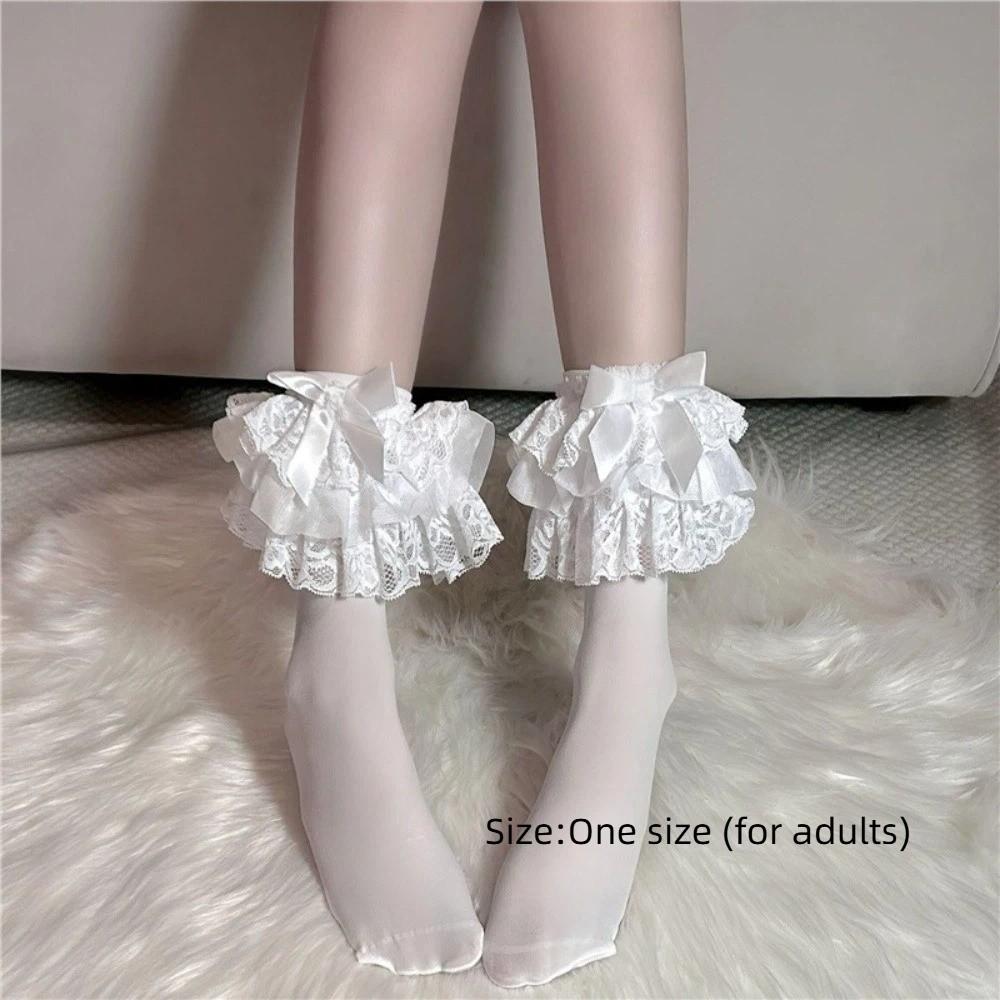 Bowknot JK Knee High Socks Ballet Style Ruffle Uniform Socks Lolita Lace Stockings Japanese Style