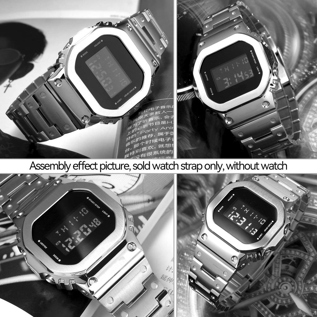 Korlexchi 316 Stainless Steel Bracelet Watch Band, Custom Metal Strap, Compatible with Casio and G-SHOCK Men's GM5600 and GM-5600B (Black)