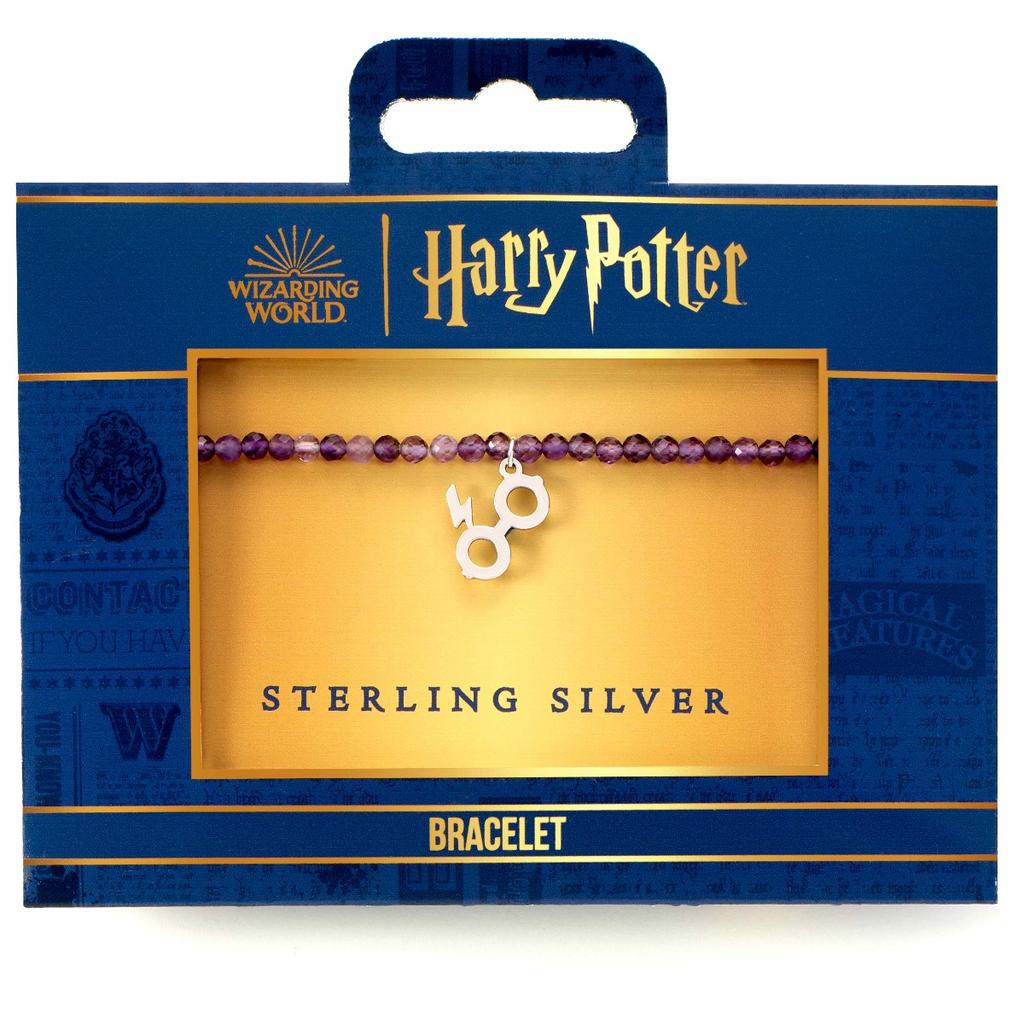 Harry Potter semi Precious stone bracelet with sterling silver Lightning bolt & Glasses charm